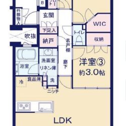 3LDK＋WIC、専有面積：75.89m2、バルコニー面積：13.20m2　7階建ての7階部分　南向き　陽当り・眺望・通風良好(間取)