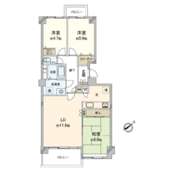 3LDK、専有面積：74.11m2、バルコニー面積：8.46m2(間取)