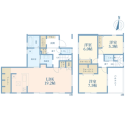 3LDK＋WIC+SIC+PANTRY、土地面積189.84m2、建物面積105.98m2(間取)