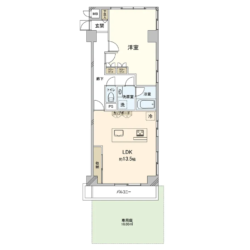 1LDK、専有面積：57.15m2、専用庭面積：16.00m2(間取)