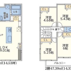 4LDK+PANTRY、土地面積128.15m2、建物面積95.45m2(間取)