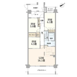 3LDK、専有面積：70.02m2、バルコニー面積：11.16m2(間取)