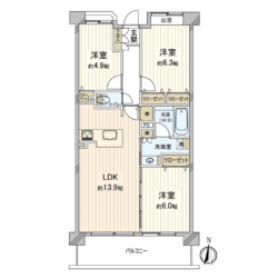 3LDK、専有面積：68.87m2、バルコニー面積：10.80m2(間取)