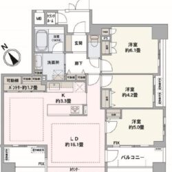 3LDK、専有面積：76.58m2、バルコニー面積：11.34m2(間取)