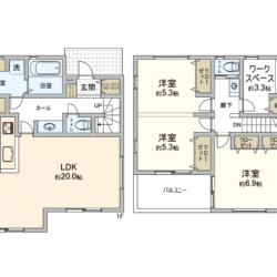 3SLDK＋SIC、土地面積144.30m2、建物面積100.46m2　2024年3月完成(間取)