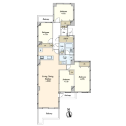 4LDK、専有面積：105.81m2、バルコニー面積：11.37m2(間取)