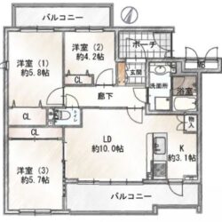 3LDK、専有面積：66.71m2、バルコニー面積：13.79m2(間取)