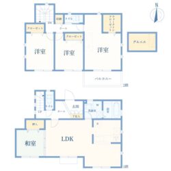 4LDK、土地面積141.97m2、建物面積105.99m2(間取)