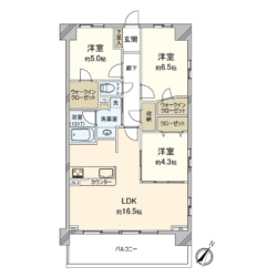 3LDK＋2WIC、専有面積：72.37m2、バルコニー面積：10.89m2(間取)