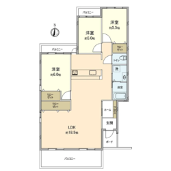 3LDK、専有面積：86.99m2、バルコニー面積：15.37m2(間取)