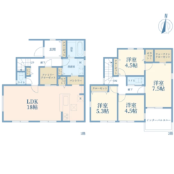 4LDK＋WIC+PANTRY、土地面積185.11m2、建物面積109.30m2(間取)