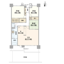 3SLDK＋WIC、専有面積：86.21m2、バルコニー面積：14.17m2、専用庭面積：24.32m2(間取)