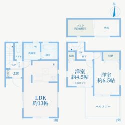 2LDK、土地面積72.62m2、建物面積57.51m2(間取)