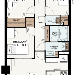 3LDK、専有面積：68.57m2、バルコニー面積：10.80m2(間取)