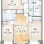 間取 3LDK、専有面積：69.90m2、バルコニー面積：14.34m2