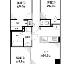 3LDK＋WIC、専有面積：63.82m2、バルコニー面積：8.47m2(間取)