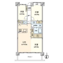 2LDK、専有面積：68.87m2、バルコニー面積：10.80m2(間取)