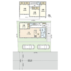 4LDK、土地面積140.04m2、建物面積104.34m2(間取)