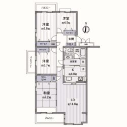 4LDK、専有面積：92.05m2、バルコニー面積：10.94m2(間取)