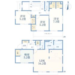 4LDK＋2WIC、土地面積131.15m2、建物面積96.67m2(間取)