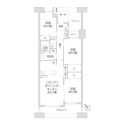 3LDK、専有面積：72.12m2、バルコニー面積：12.82m2(間取)