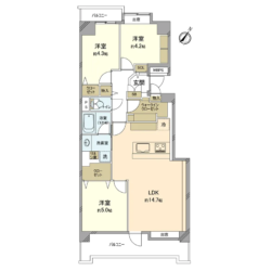 3LDK＋WIC、専有面積：67.27m2、バルコニー面積：11.56m2(間取)