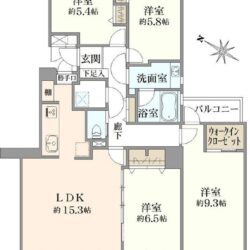 4LDK＋WIC、専有面積：95.70m2、バルコニー面積：15.16m2(間取)