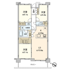 3LDK＋WIC、専有面積：67.19m2、バルコニー面積：9.69m2(間取)