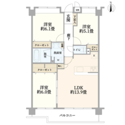 3LDK、専有面積：68.57m2、バルコニー面積：8.71m2(間取)