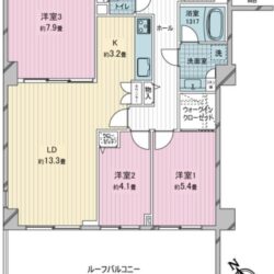 3LDK＋WIC、専有面積：84.85m2、バルコニー面積：28.70m2(間取)