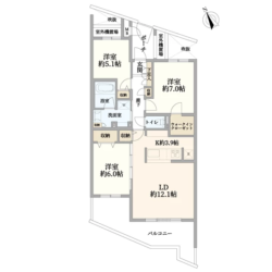 3LDK＋WIC、専有面積：76.31m2、バルコニー面積：14.80m2(間取)