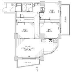 3LDK、専有面積：75.55m2、バルコニー面積：12.35m2(間取)