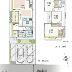 3LDK＋WIC、土地面積129.23m2、建物面積102.47m2(間取)