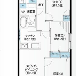 3LDK、専有面積：59.74m2、バルコニー面積：5.40m2(間取)