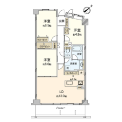 3LDK、専有面積：75.81m2、バルコニー面積：7.52m2(間取)