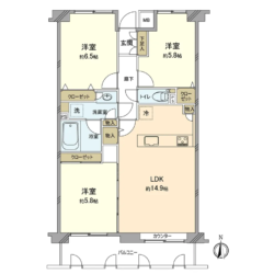 3LDK、専有面積：70.75m2、バルコニー面積：9.76m2(間取)