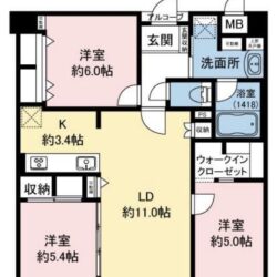 3LDK＋WIC、専有面積：74.04m2、バルコニー面積：13.77m2(間取)