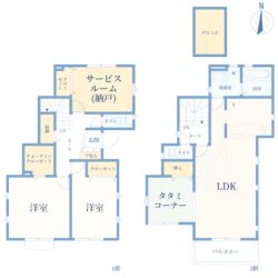 3LDK＋S、土地面積148.80m2、建物面積105.57m2(間取)