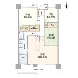 3SLDK＋WIC、専有面積：86.21m2、バルコニー面積：14.17m2(間取)