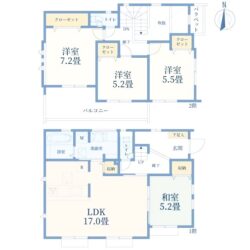 4LDK、土地面積131.15m2、建物面積101.58m2(間取)