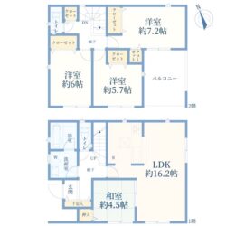 4LDK、土地面積148.45m2、建物面積94.76m2(間取)