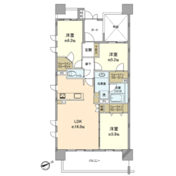 3LDK＋3WIC、専有面積：75.30m2、バルコニー面積：12.50m2(間取)