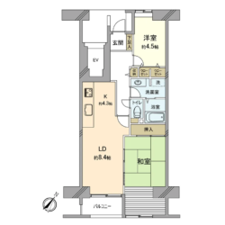 2LDK、専有面積：65.88m2、バルコニー面積：3.93m2(間取)