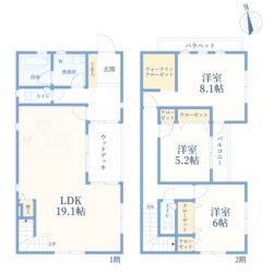 3LDK＋WIC、土地面積129.23m2、建物面積102.47m2(間取)