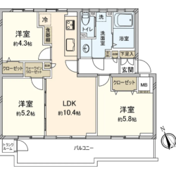 3LDK＋WIC、専有面積：65.92m2、バルコニー面積：8.50m2(間取)