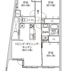 3LDK、専有面積：70.90m2、バルコニー面積：15.90m2(間取)